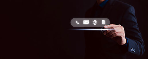 Communication Contact Us Customer Support Hotline People Connect Businessman Hand Using Laptop Touching Virtual Screen Contact Icons Email Address Live Chat With Internet Wifi